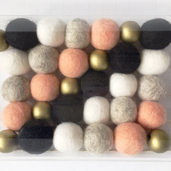 FELT + WOOD GARLAND - BLUSHING, Felt Pom Garlands, BON + CO - Bon + Co. Party Studio