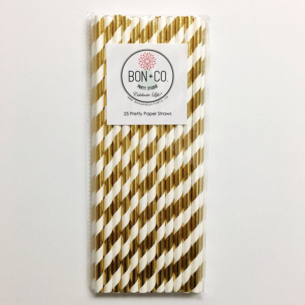 STRAWS - STRIPEY GOLD FOIL, STRAWS, BON + CO - Bon + Co. Party Studio