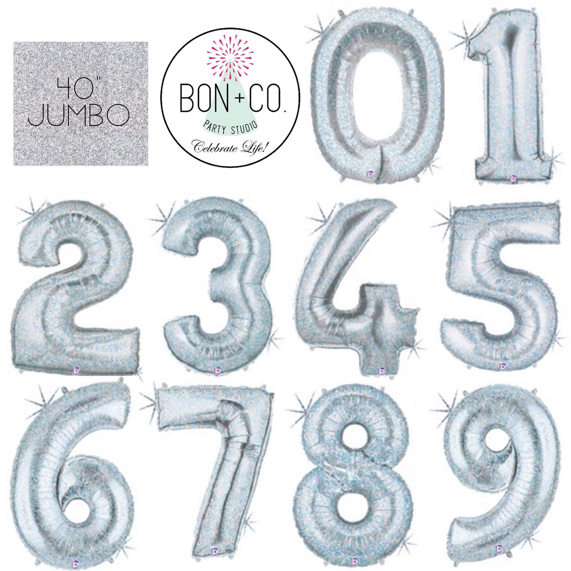 BALLOON BAR - 40" JUMBO NUMBER HOLOGRAPHIC, Balloons, BETALLIC - Bon + Co. Party Studio