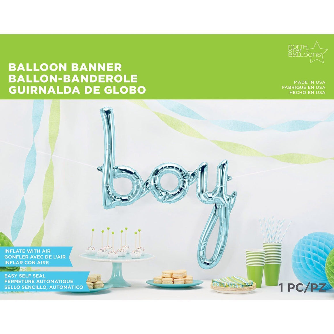 BALLOONS - SCRIPT BOY LIGHT BLUE, Balloons, Northstar (Surprize Enterprize) - Bon + Co. Party Studio