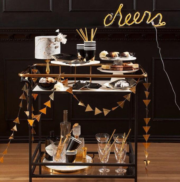 NAPKINS - COCKTAIL NOIR GOLD BRUSHSTROKE, NAPKINS, HARLOW & GREY - Bon + Co. Party Studio