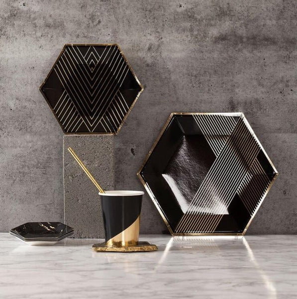 NAPKINS - COCKTAIL NOIR GOLD BRUSHSTROKE, NAPKINS, HARLOW & GREY - Bon + Co. Party Studio