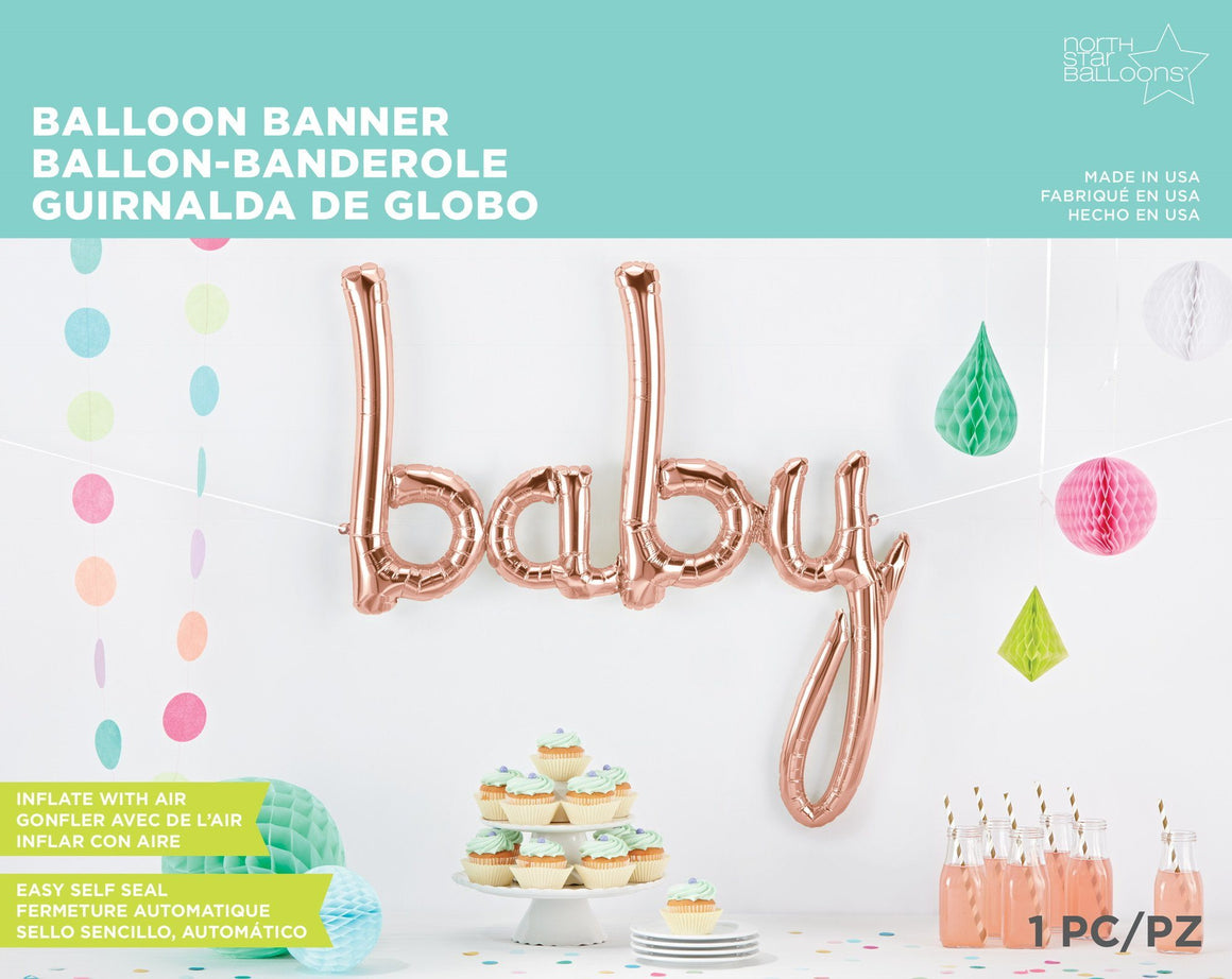 BALLOONS - SCRIPT BABY ROSE GOLD, Balloons, Northstar (Surprize Enterprize) - Bon + Co. Party Studio