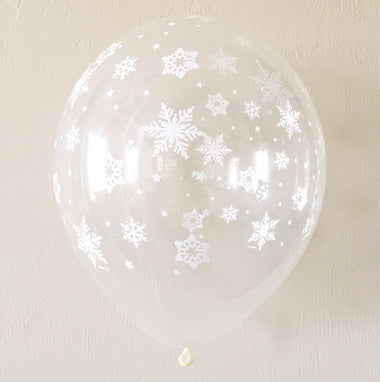 BALLOON BAR - SNOWFLAKES WHITE ON CLEAR 11", Balloons, QUALATEX - Bon + Co. Party Studio