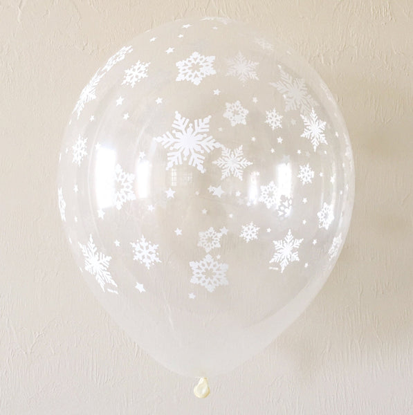 BALLOON BAR - SNOWFLAKES WHITE ON CLEAR 11", Balloons, QUALATEX - Bon + Co. Party Studio