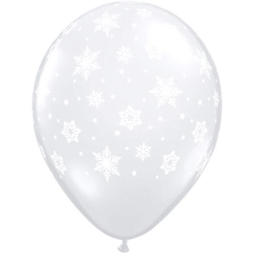 BALLOON BAR - SNOWFLAKES WHITE ON CLEAR 11", Balloons, QUALATEX - Bon + Co. Party Studio