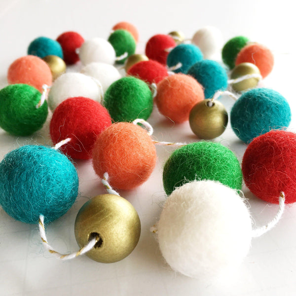 FELT + WOOD GARLAND - FESTIVE, Felt Pom Garlands, BON + CO - Bon + Co. Party Studio