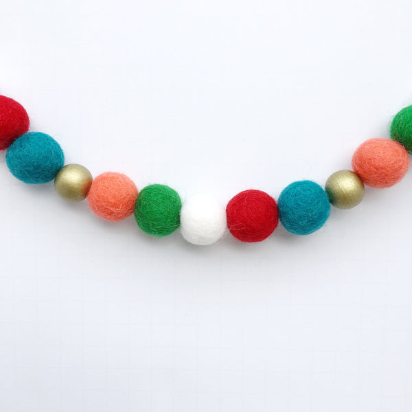 FELT + WOOD GARLAND - FESTIVE, Felt Pom Garlands, BON + CO - Bon + Co. Party Studio