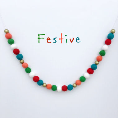 FELT + WOOD GARLAND - FESTIVE, Felt Pom Garlands, BON + CO - Bon + Co. Party Studio