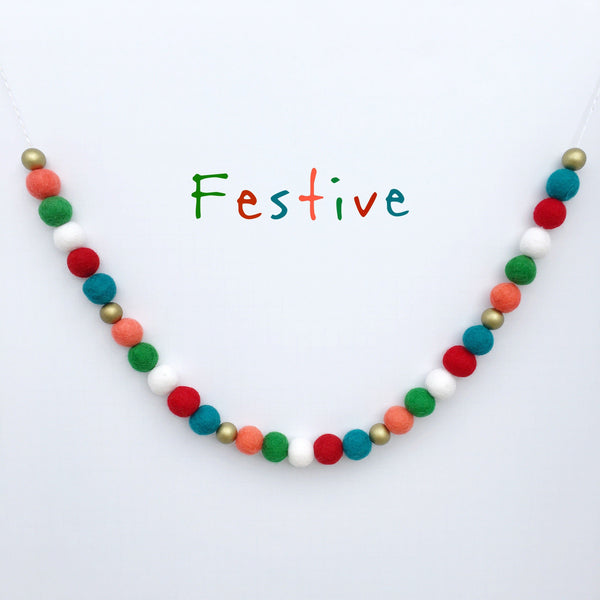 FELT + WOOD GARLAND - FESTIVE, Felt Pom Garlands, BON + CO - Bon + Co. Party Studio