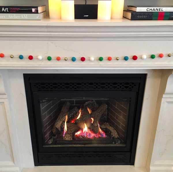 FELT + WOOD GARLAND - FESTIVE, Felt Pom Garlands, BON + CO - Bon + Co. Party Studio