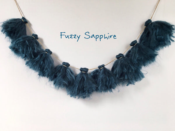 TASSEL GARLAND - YARN FUZZY SAPPHIRE, Tassel Garland, BON + CO - Bon + Co. Party Studio