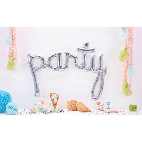 BALLOONS - SCRIPT PARTY HOLOGRAPHIC, Balloons, Northstar (Surprize Enterprize) - Bon + Co. Party Studio