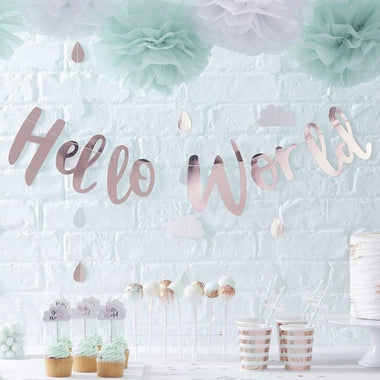 WORD GARLAND - HELLO WORLD ROSE GOLD, Word Mix Garlands, GINGER RAY - Bon + Co. Party Studio