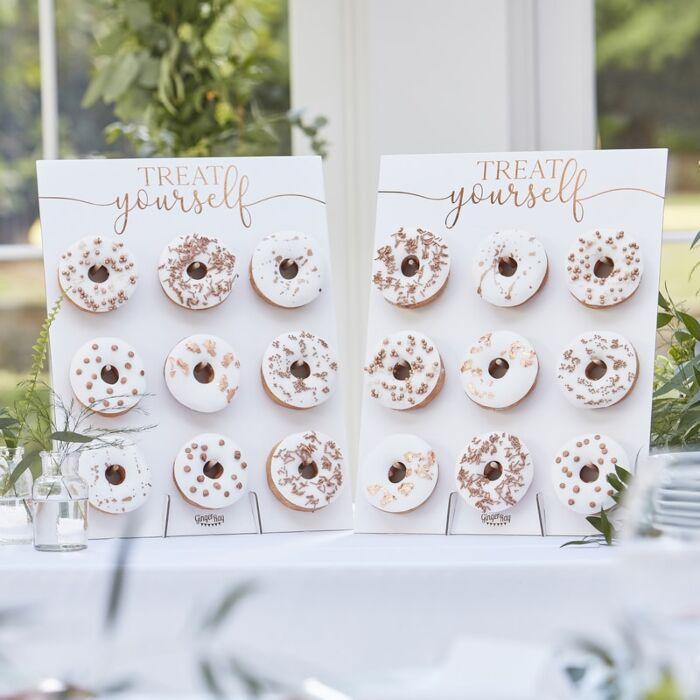 DONUT WALL - DOUBLE WHITE + ROSE GOLD, TREAT STAND, GINGER RAY - Bon + Co. Party Studio
