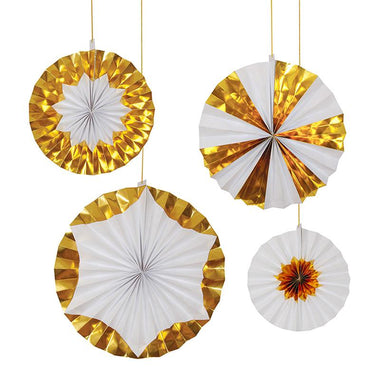 PARTY FANS - PINWHEELS GIANT GOLD, HANGING DECOR, MERI MERI - Bon + Co. Party Studio