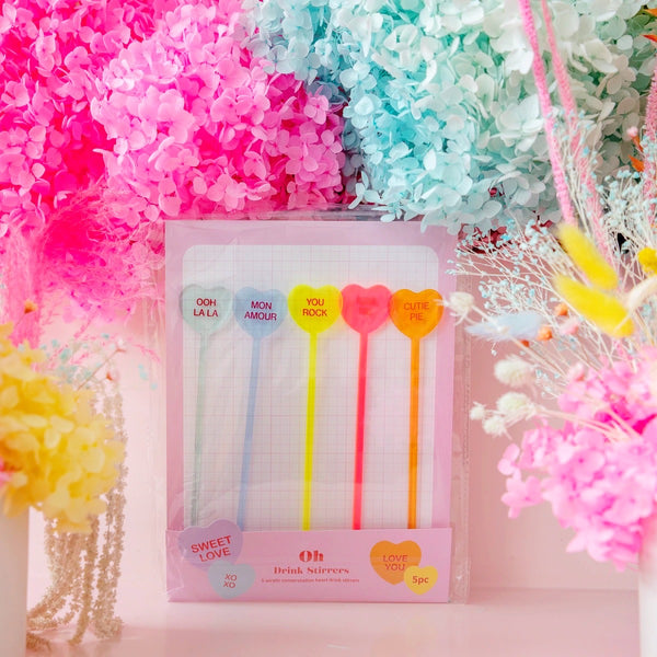 ACRYLIC DRINK STIR STICKS - CONVERSATION HEARTS