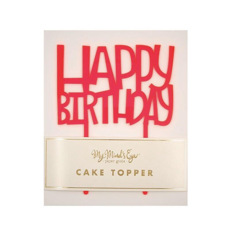 CAKE TOPPER - ACRYLIC HBD NEON PINK MY MINDS EYE, Picks + Toppers, My Minds Eye - Bon + Co. Party Studio