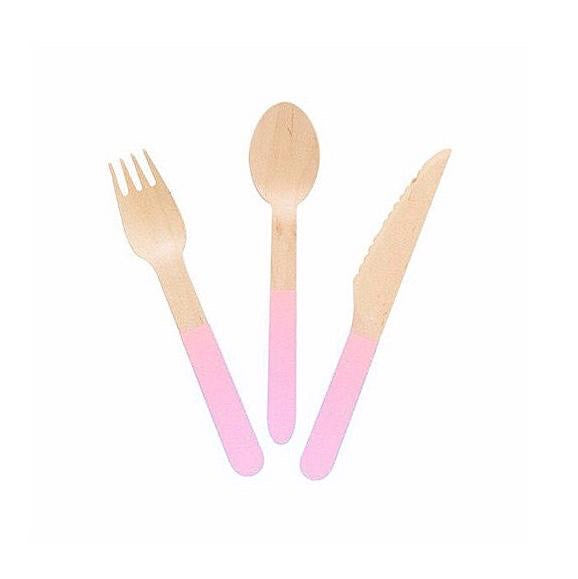 WOODEN CUTLERY SET - ORCHID PINK (for 8)