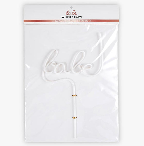 DECORATIVE REUSABLE STRAWS - SCRIPT WORD STRAWS BABE WHITE