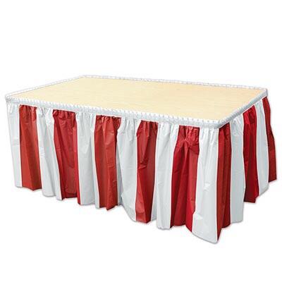 TABLESKIRT - STRIPED RED + WHITE, tablecovers, SKS - Beistle Co - Bon + Co. Party Studio