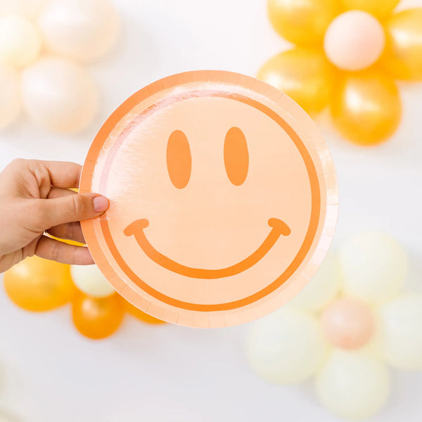 PLATES SMALL - GROOVY PEACE & LOVE SMILEY FACE NEUTRAL