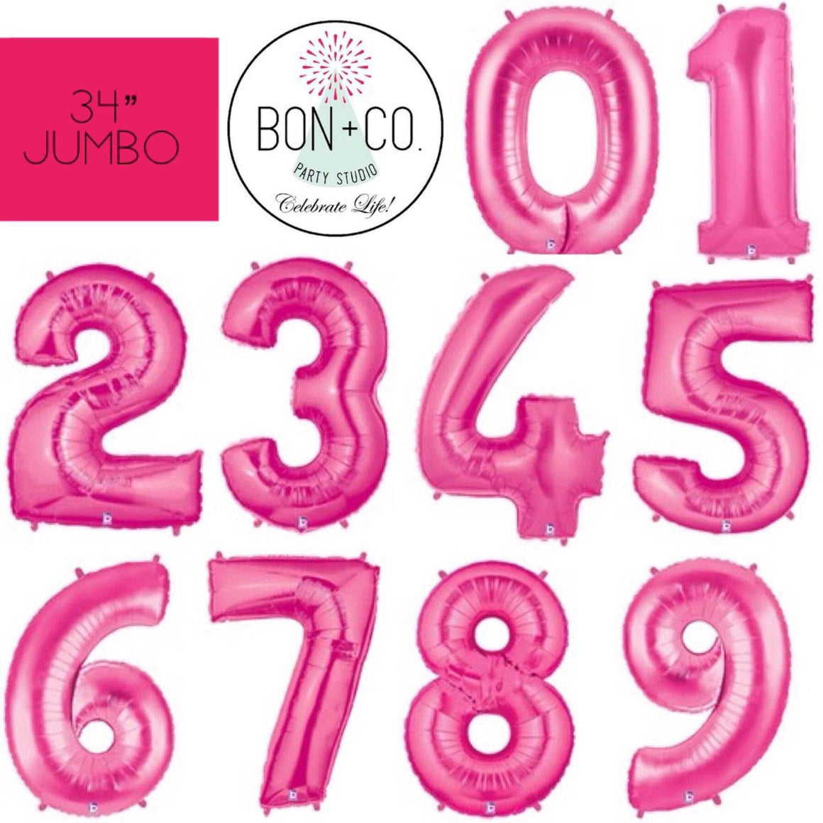 BALLOON BAR - 34" JUMBO NUMBER HOT PINK, Balloons, BETALLIC - Bon + Co. Party Studio