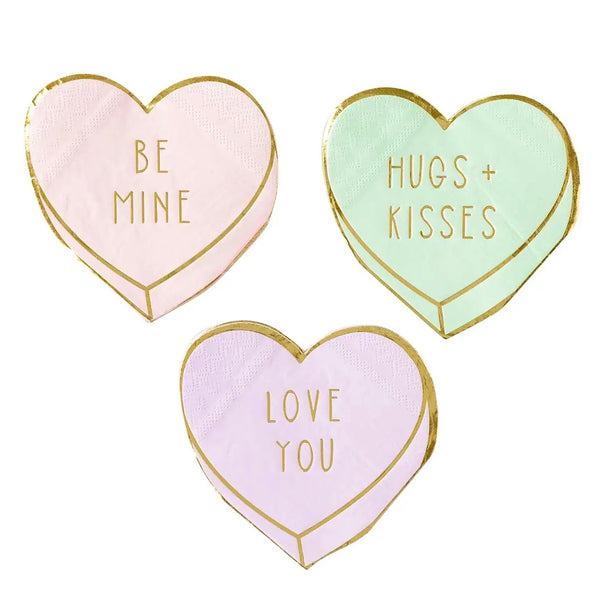 NAPKINS SMALL - VALENTINES CONVERSATION HEART PASTEL TRIO