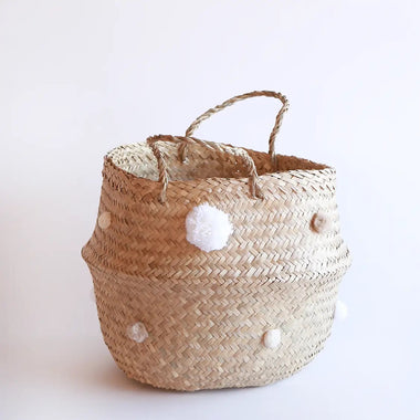 BASKET - VINTAGE POM POM WHITE