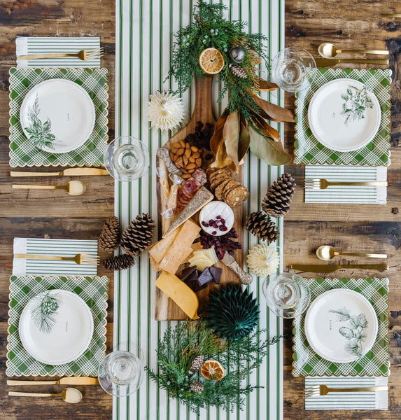 PLATES LARGE - GREEN PLAID SCALLOP