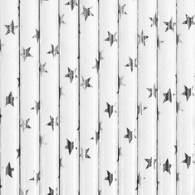 STRAWS - SILVER STARS (10 pack)
