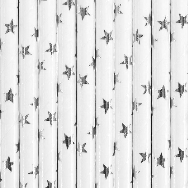 STRAWS - SILVER STARS (10 pack)