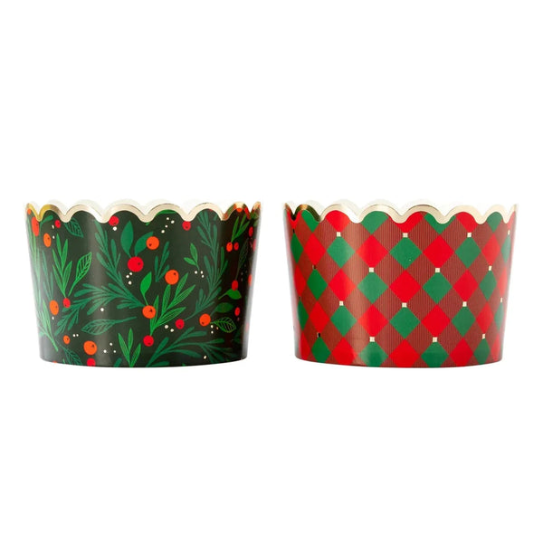 FOOD CUPS JUMBO - CHRISTMAS HOLLY (PACK OF 40)