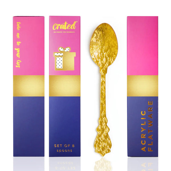 PREMIUM ACRYLIC SPOONS - REUSABLE GLITTER GOLD (for 8)
