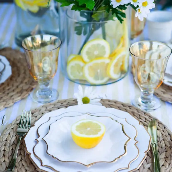 PLATES LARGE - WHITE LUNCHEON SCALLOPED LINEN