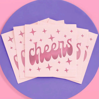 NAPKINS SMALL - PINK GROOVY RETRO CHEERS WITH STARS (Pack of 50)