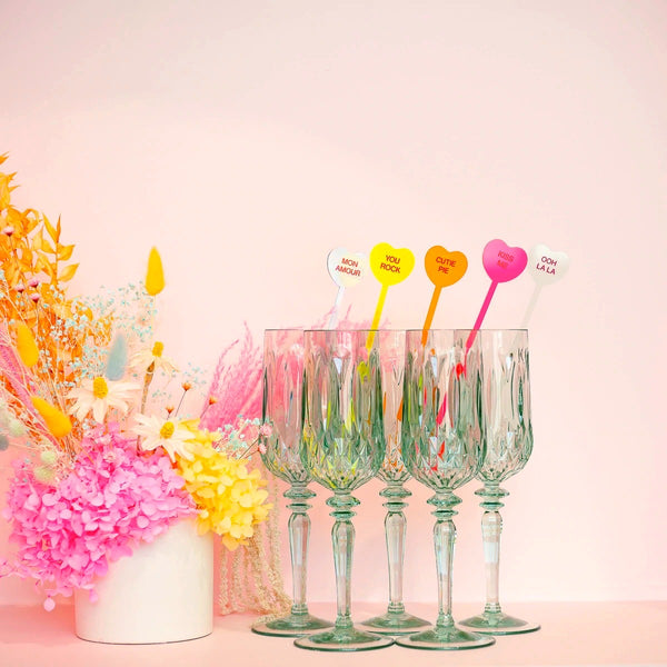 ACRYLIC DRINK STIR STICKS - CONVERSATION HEARTS