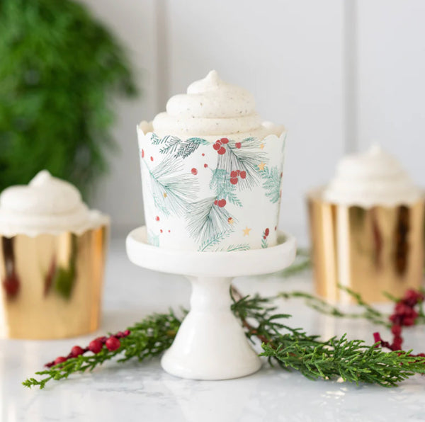 FOOD CUPS - CHRISTMAS GOLD FOIL RED BERRIES (PACK OF 50)