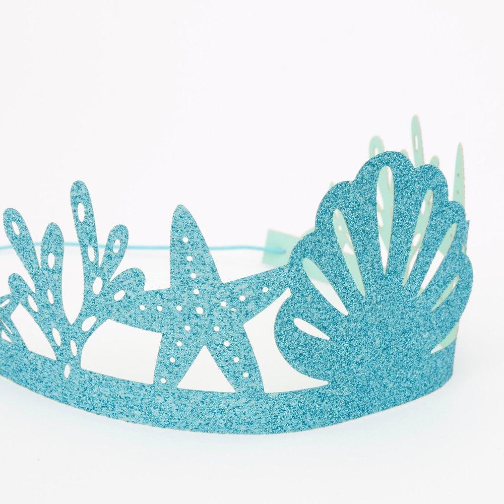 PARTY CROWNS + TIARAS - GLITTER MERMAID (Pack of 8)