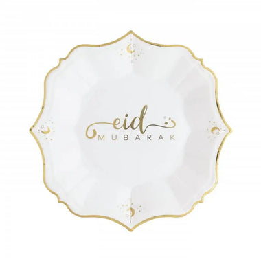 PLATES SMALL - WHITE DESSERT SCALLOPED WHITE LINEN EID MUBARAK