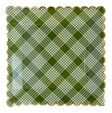PLATES LARGE - GREEN PLAID SCALLOP