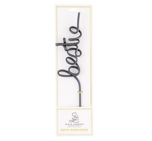 DECORATIVE REUSABLE STRAWS - SCRIPT WORD STRAWS BESTIE CHARCOAL GREY
