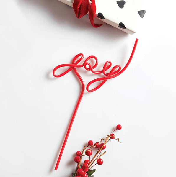 DECORATIVE REUSABLE STRAWS - SCRIPT WORD STRAWS JOY RED