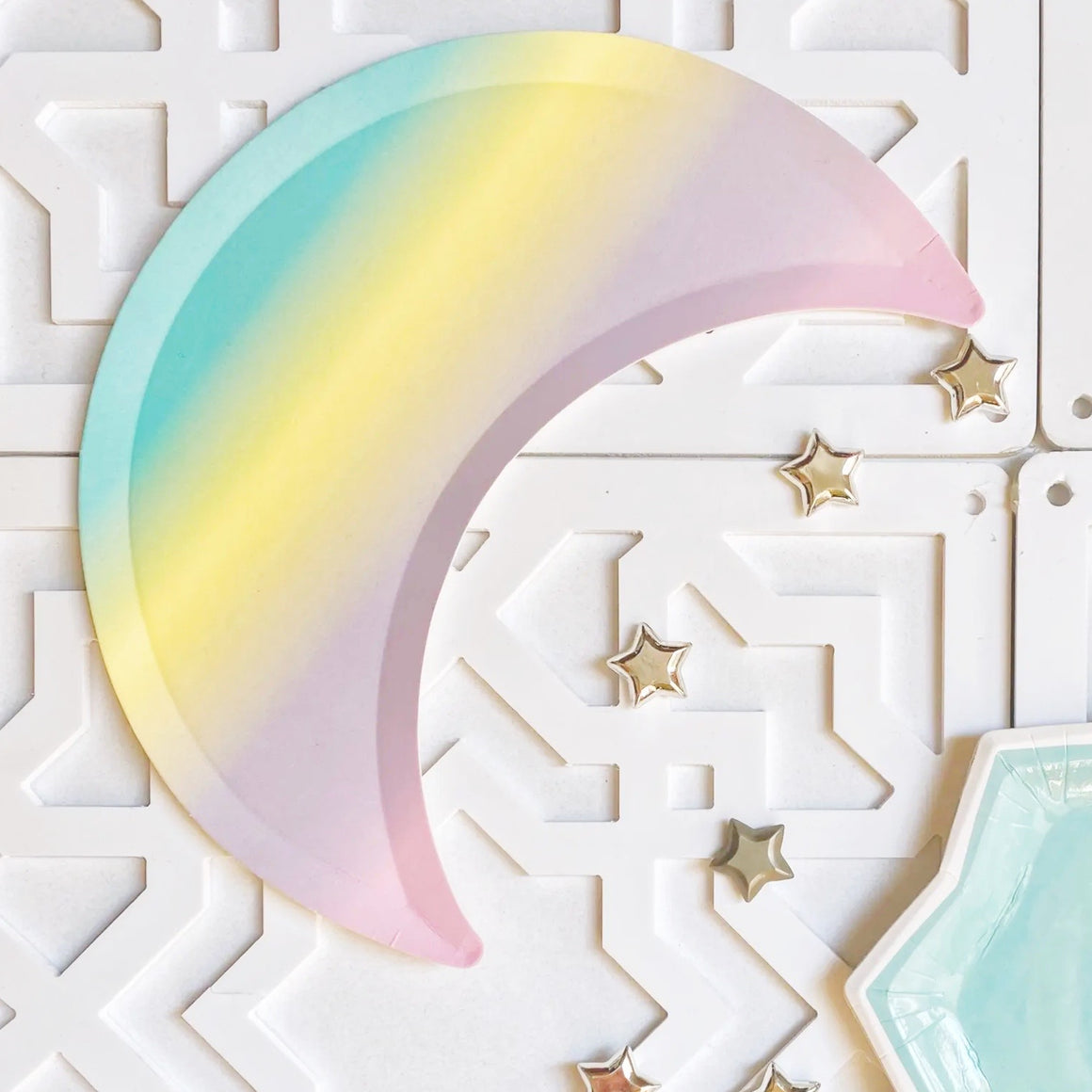 PLATES SMALL - RAINBOW PASTEL OMBRE CRESCENT MOON
