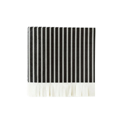 NAPKINS SMALL - BLACK + WHITE TICKING STRIPE FRINGE