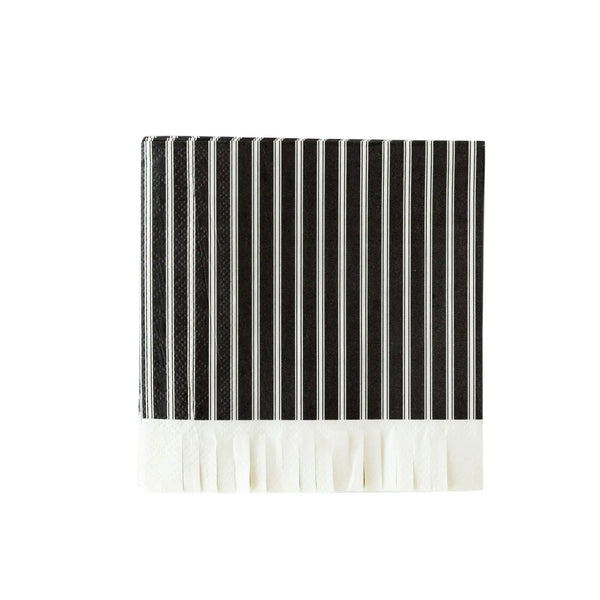 NAPKINS SMALL - BLACK + WHITE TICKING STRIPE FRINGE