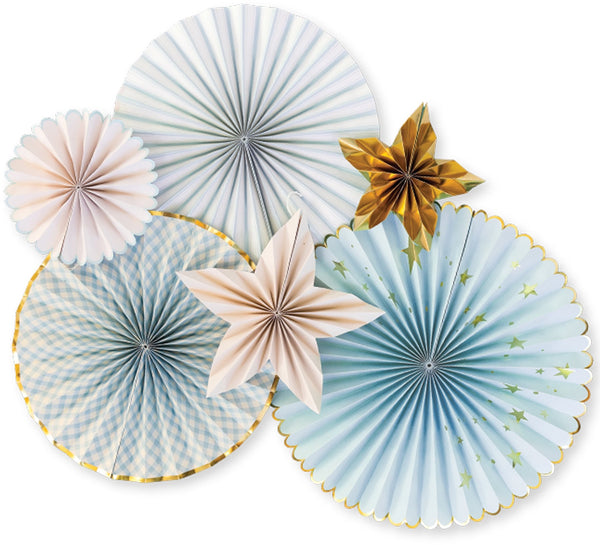 PARTY FANS - PINWHEELS BABY BLUE