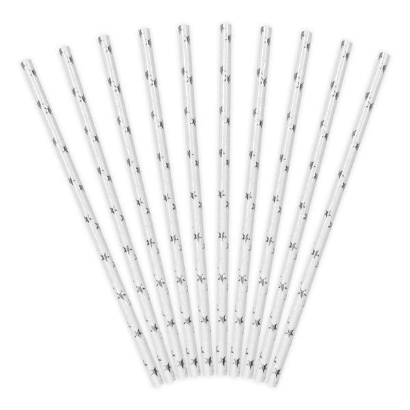 STRAWS - SILVER STARS (10 pack)