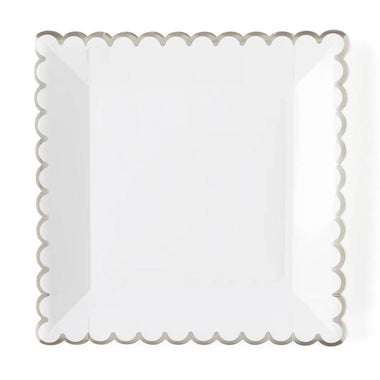 PLATES LARGE - WHITE + SILVER SCALLOP