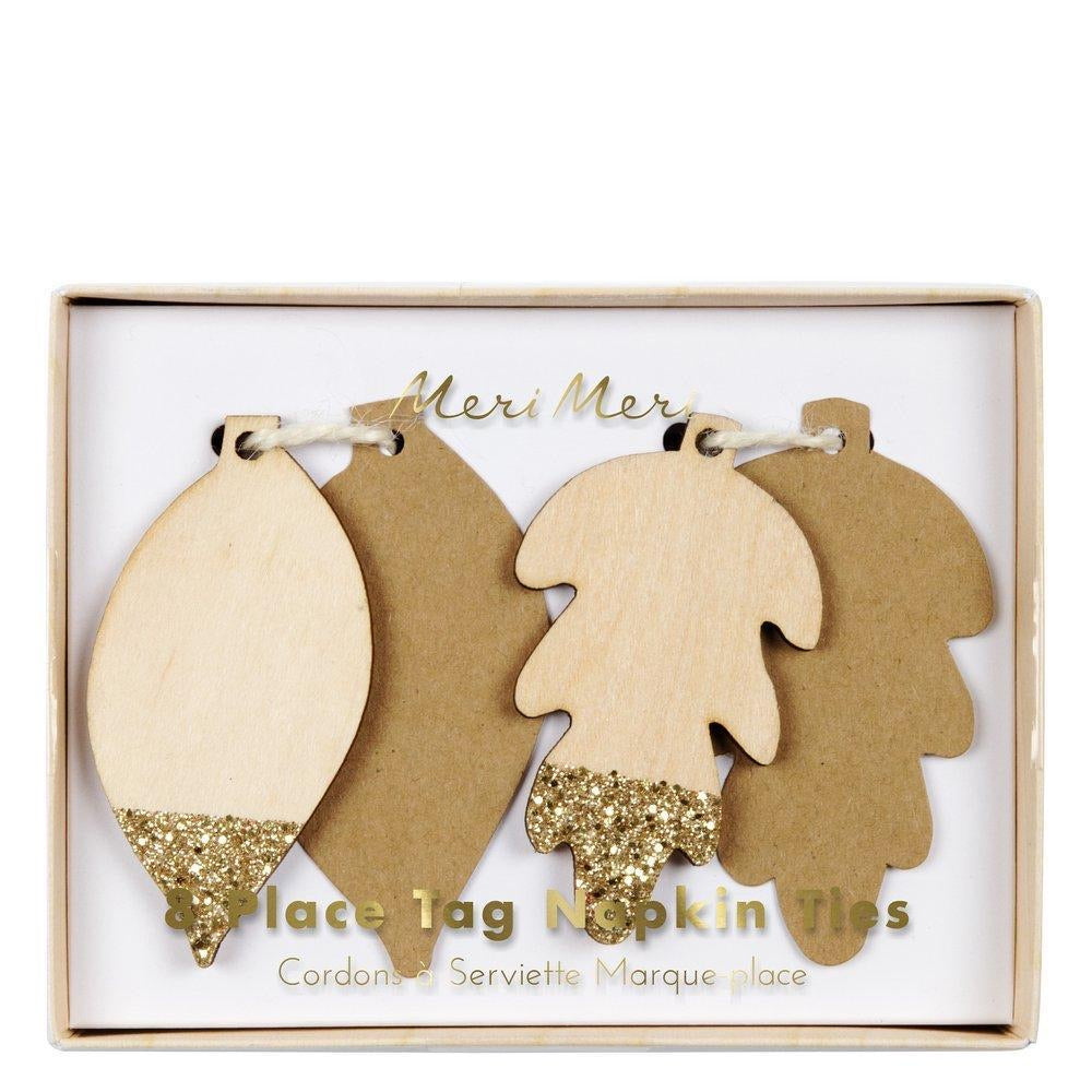TABLE ACCENTS - GLITTERED LEAF PLACE TAG